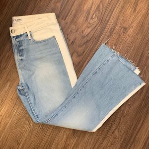 Frame Denim Light Blue and White Ankle Crop Jeans